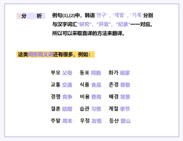 從詞彙形態和語義關係來劃分,朝/韓語的漢字詞分為同形同義詞,同形